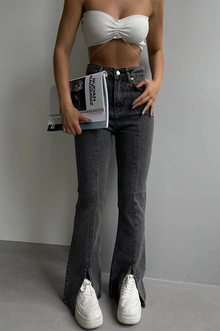 Hem Front Split Jeans