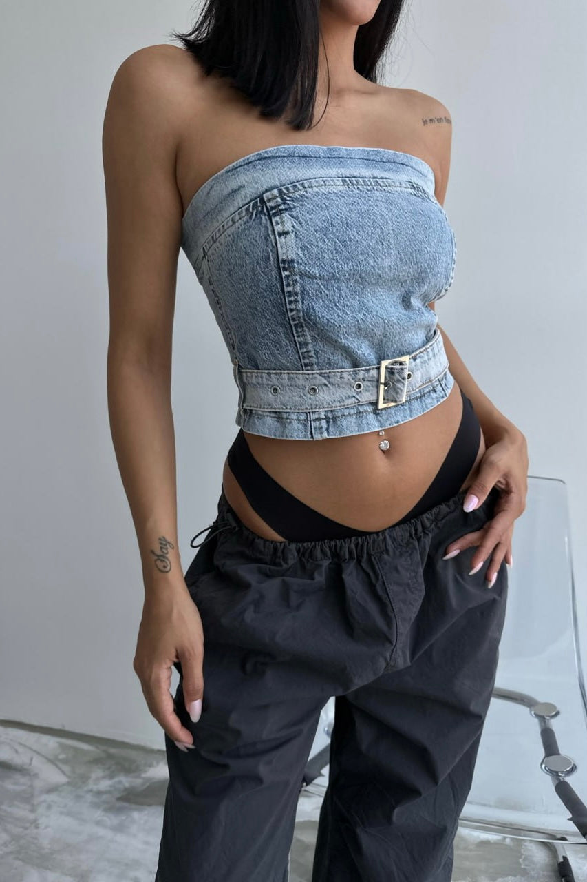 Belted Denim Top