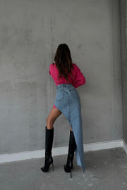 High Slit Maxi Jean Skirt