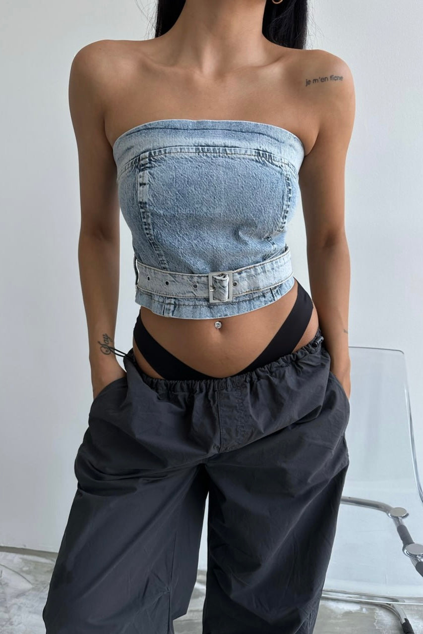 Belted Denim Top