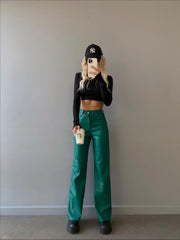 Palazzo Faux Leather Pants Green