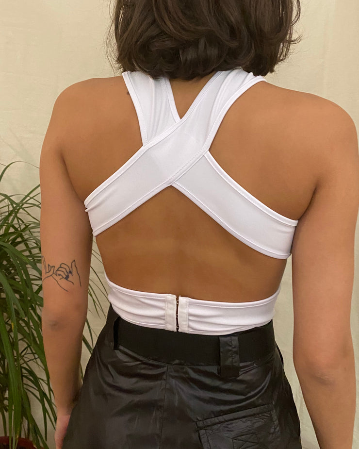 Cross Front-Back Crop Top In White