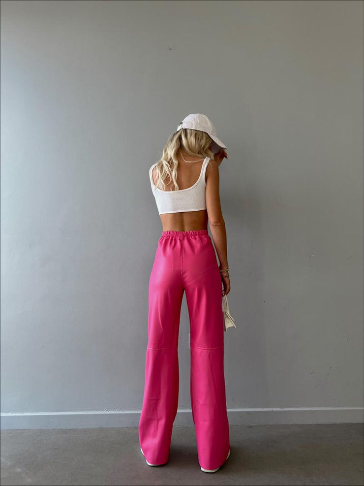 Palazzo Faux Leather Pants Pink