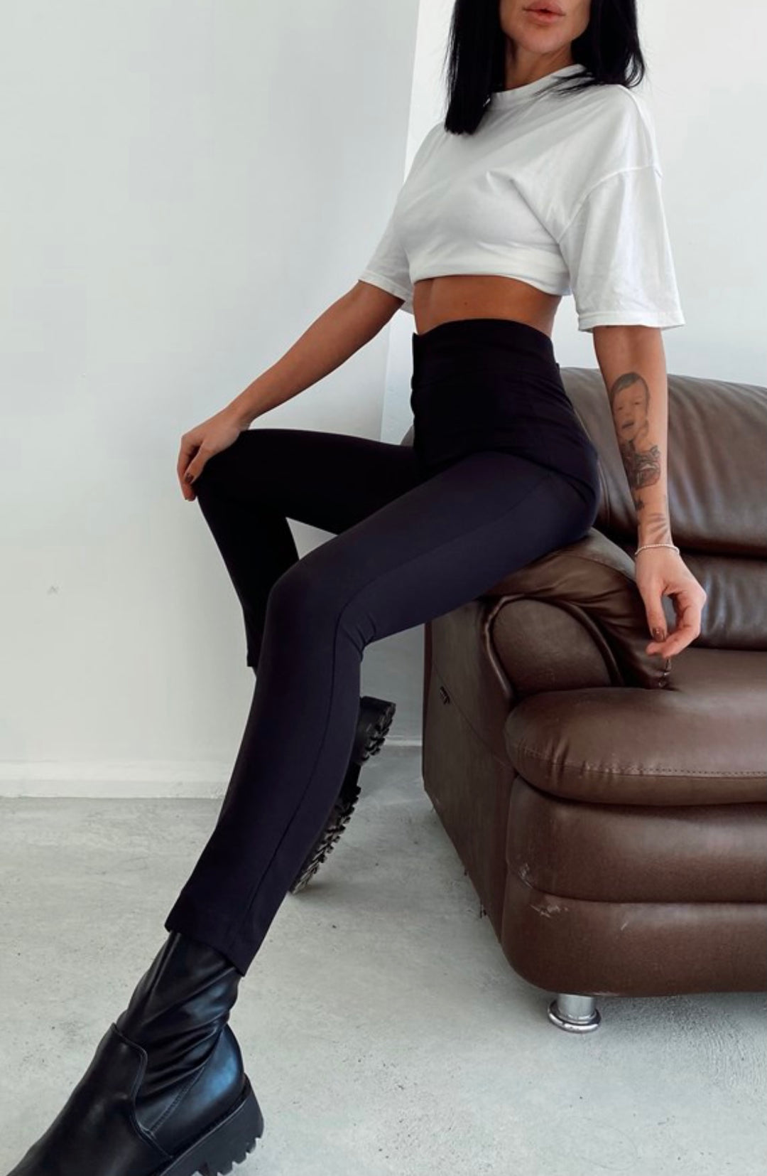 Crepe Fabric High Rise Pants