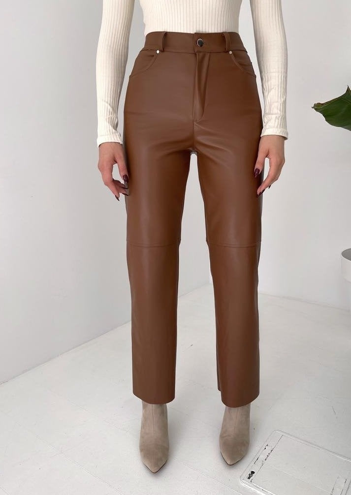 Palazzo Faux Leather Pants Brown
