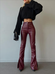 Flared Split Faux Leather Pants