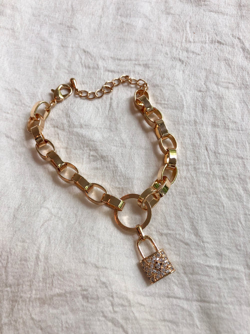 Padlock Pendant Bracelet in Gold and Silver