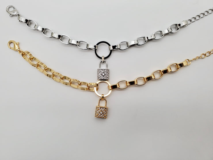 Padlock Pendant Bracelet in Gold and Silver