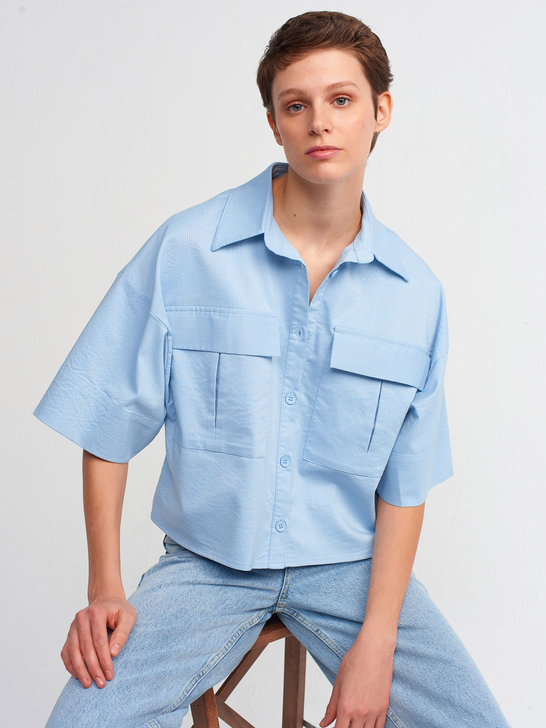 Oversize Pocket Shirt Blue