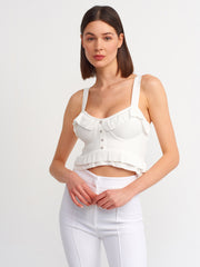 Crystal Buttons Crop Top White