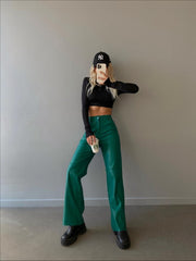 Palazzo Faux Leather Pants Green