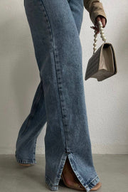 Cross Button Straight Jeans