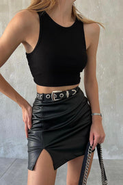 Belt Leather Skirt In Colors