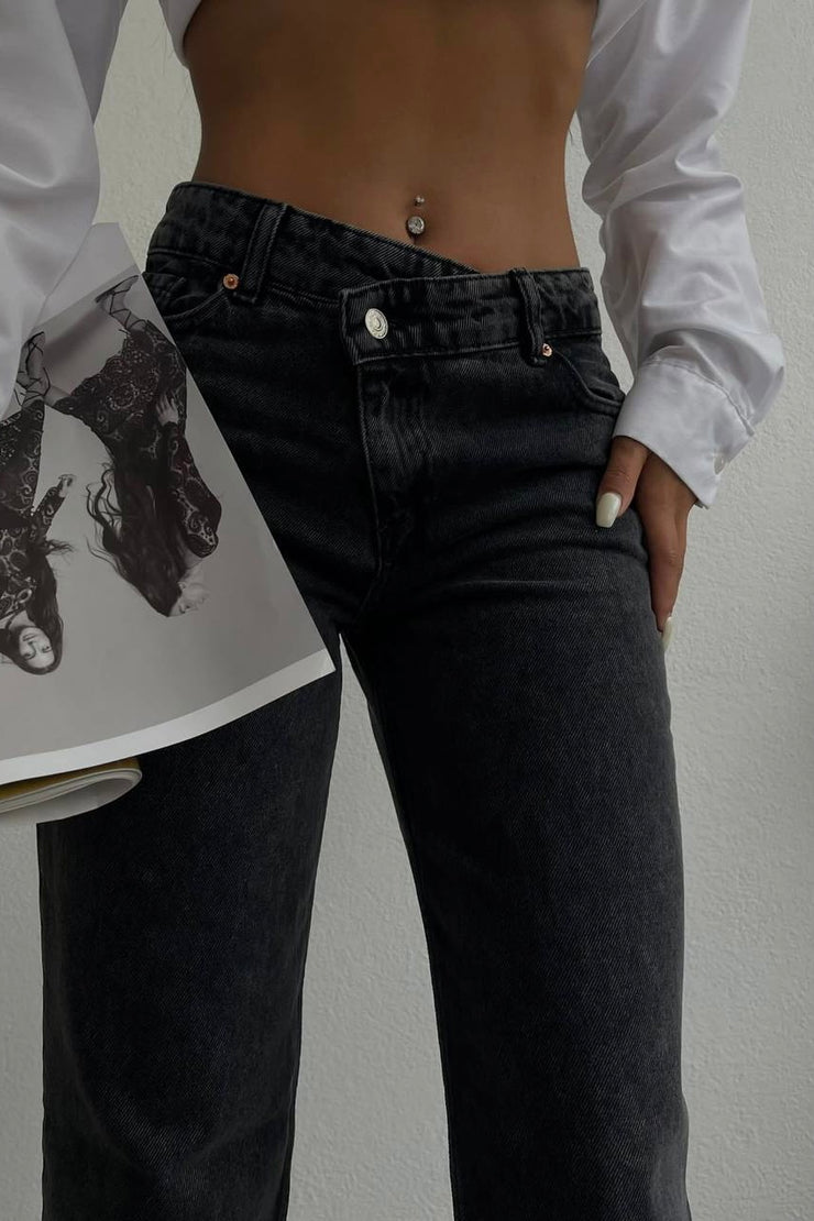 Cross Button Straight Jeans
