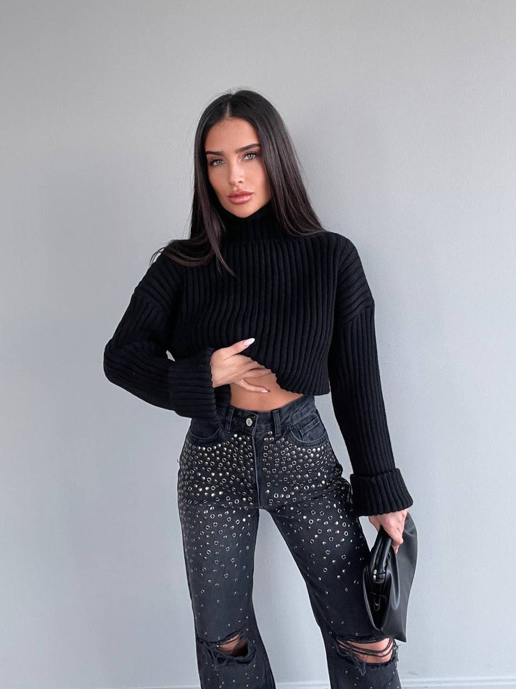 Thick Turtle Neck Cropped Sweater In Colors