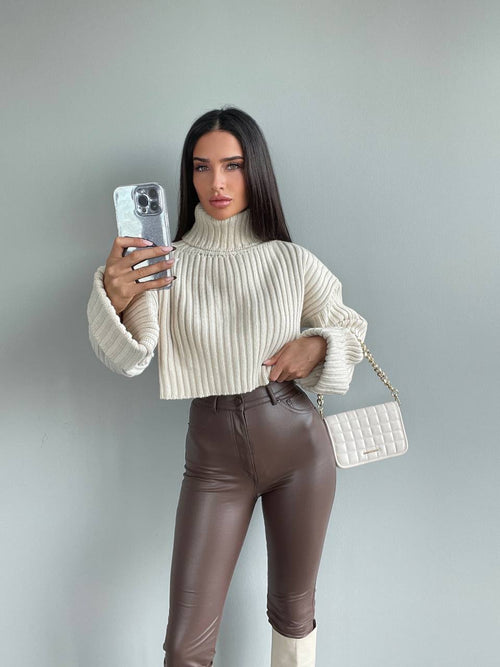 Thick Turtle Neck Cropped Sweater In Colors