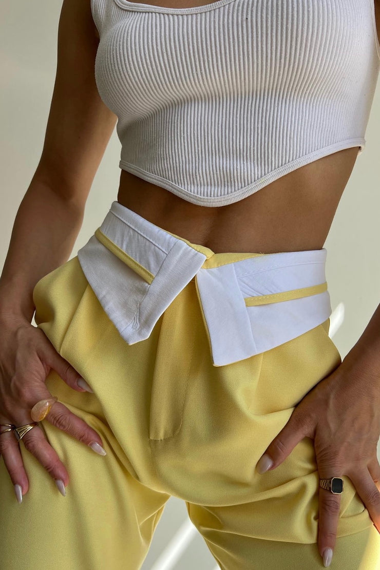 Folded Belt Pants Yellow