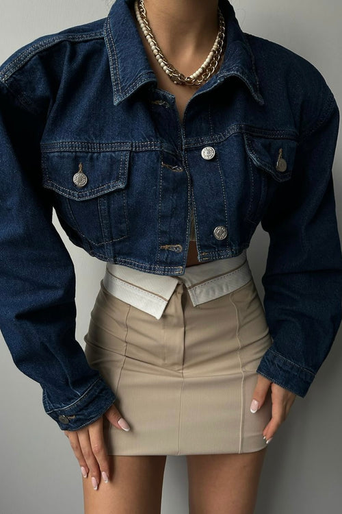 Padded Shoulder Crop Jean Jacket