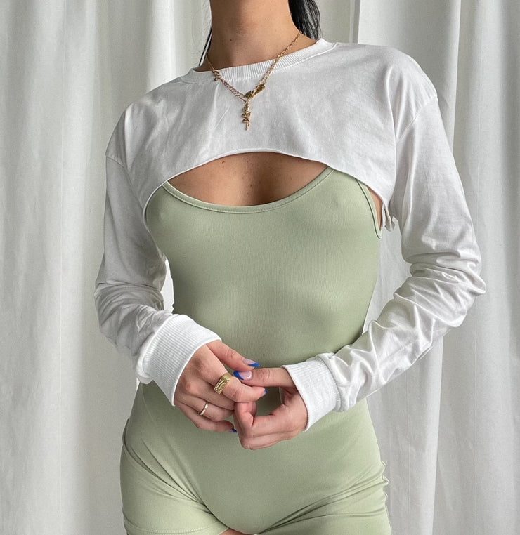 Long Sleeve Pull Over Top White