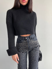 Thick Turtle Neck Cropped Sweater In Colors