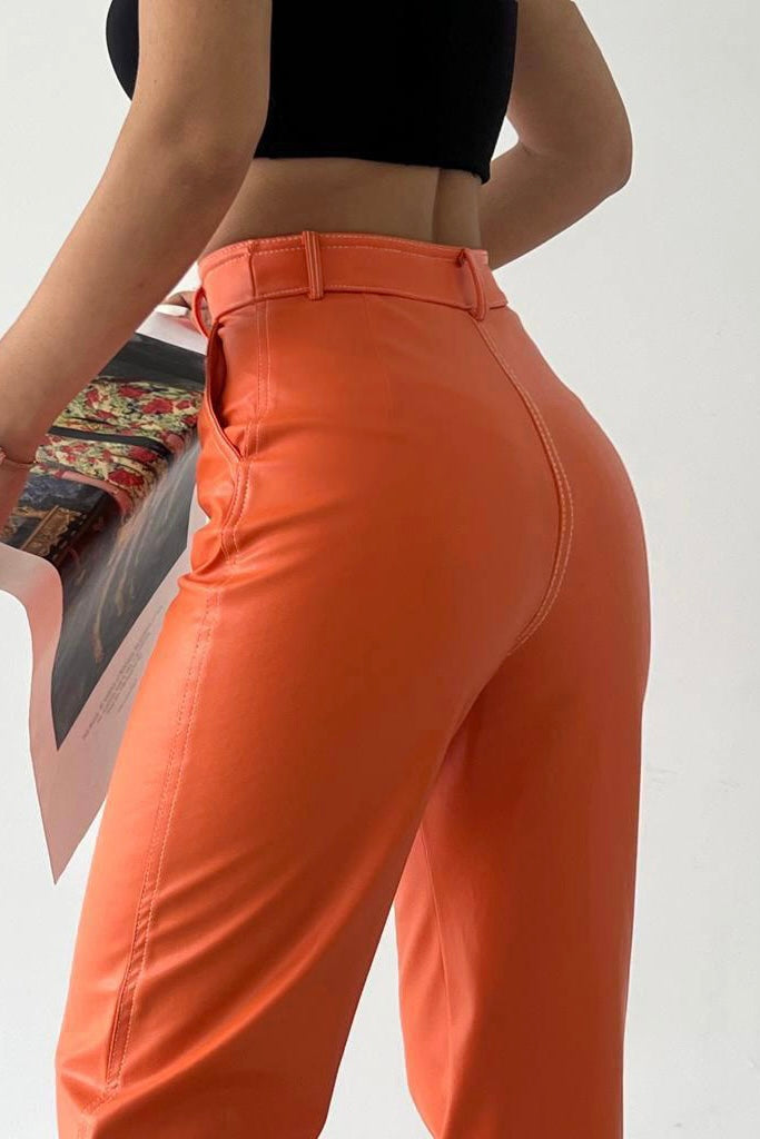 Straight Faux Leather Pants In Colors