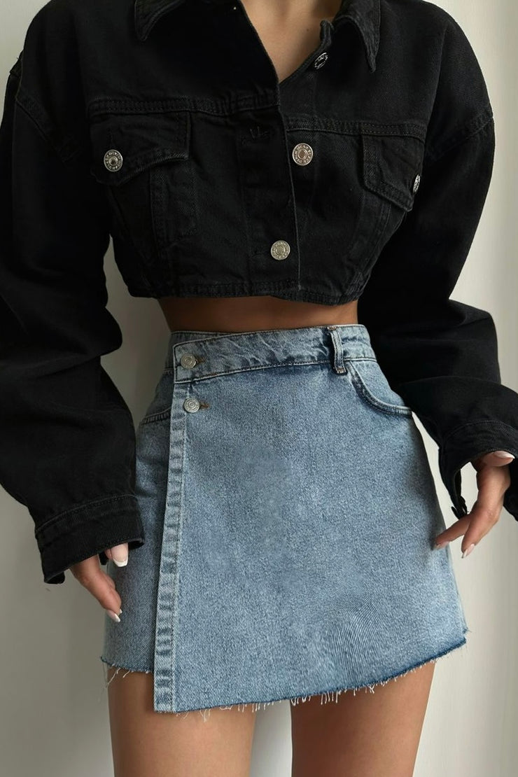 Two Buttons Jean Skort