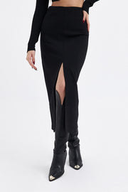 Plain Front Split Skirt Black